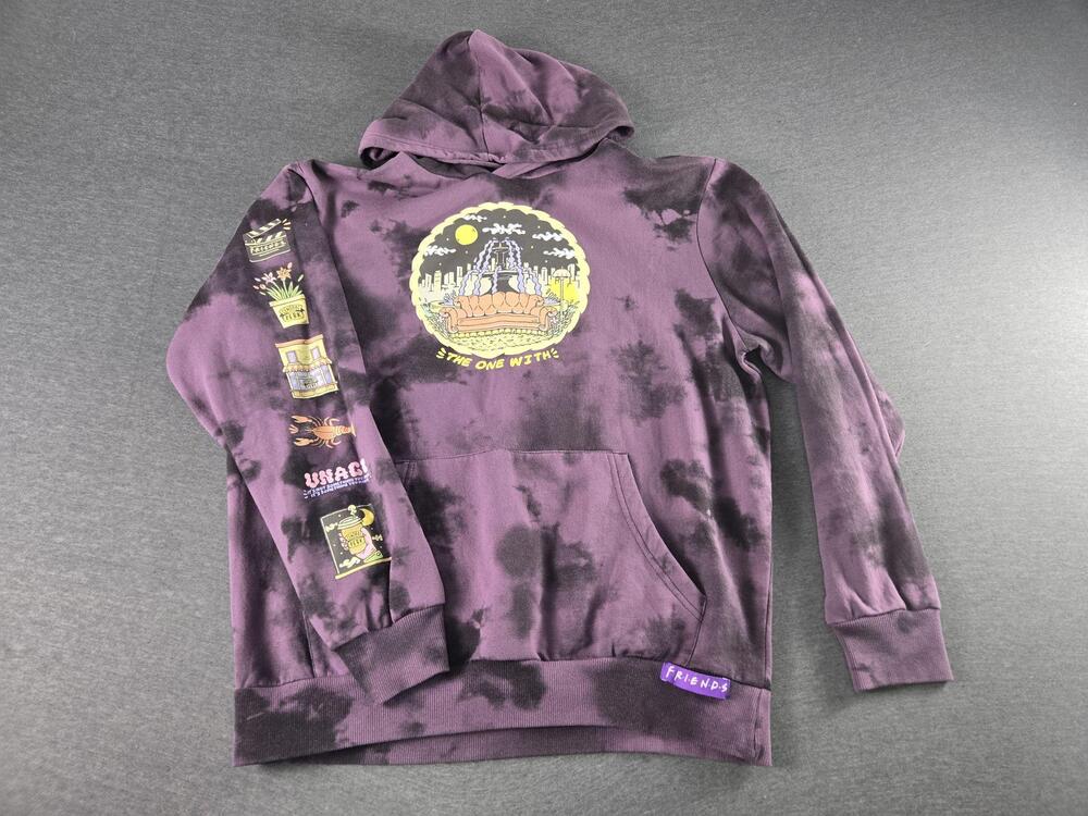 CultureFly Friends Hoodie Sweatshirt Mens Medium Purple Tie Dye Graphic Fleece